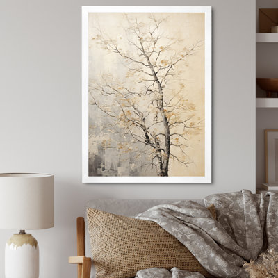 Beige Trees Oak Solitude I - Tree Oak Large Wall Art