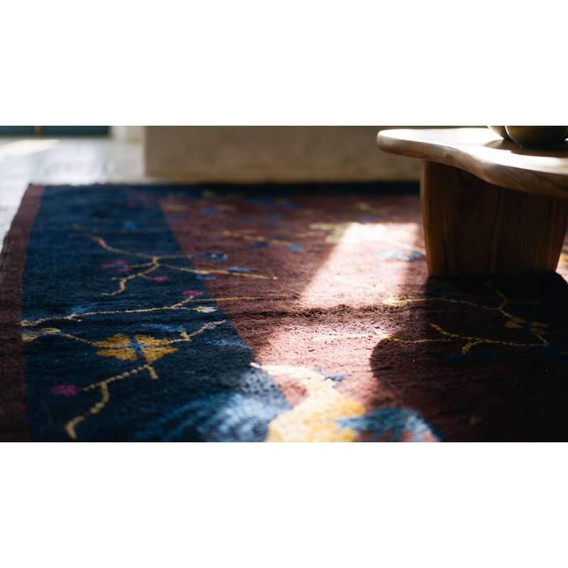 Bold Tree Bird Of Paradise Pattern Small Antique Chinese Deco Rug