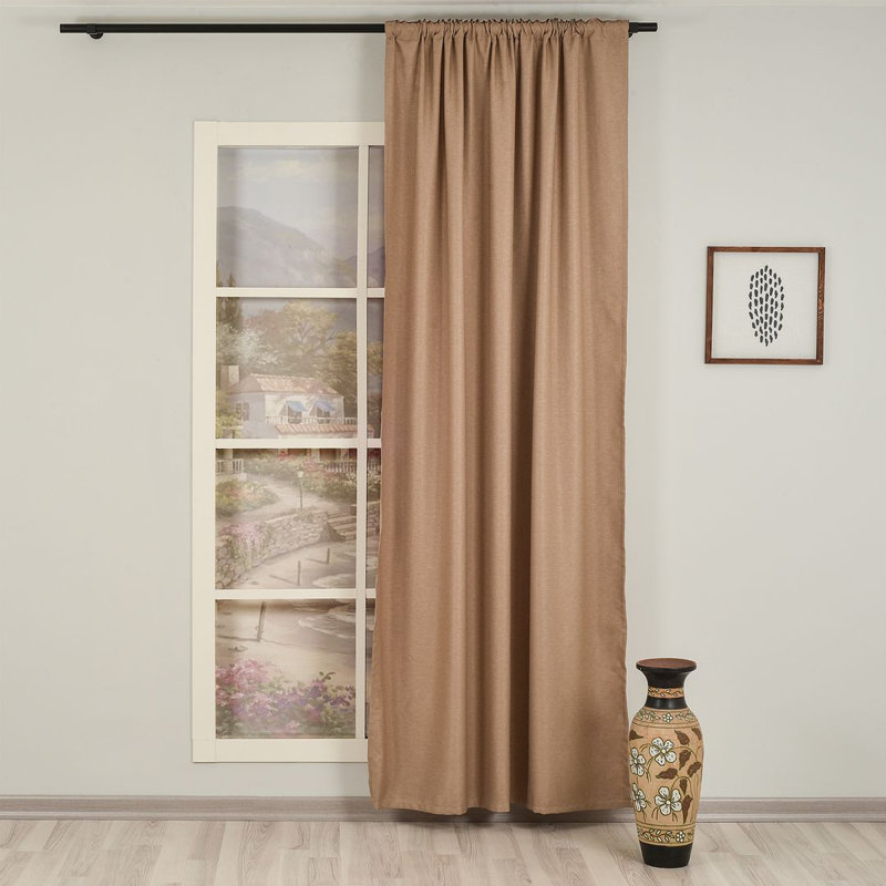 Extra Long & Extra Wide Faux Linen Decorative Curtain Single Panel, 280cm Width x 245cm Drop, Barley