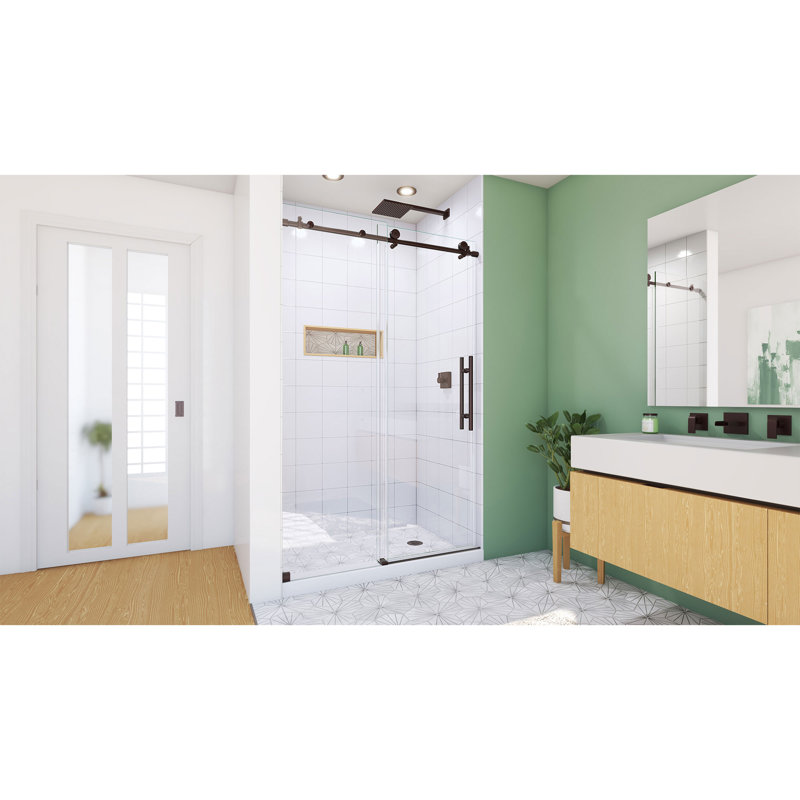 DreamLine Enigma-X 44 - 48 inch W x 76 inch H Frameless Sliding Shower Door in Oil Rubbed Bronze, Oil Rubbed Bronze, 48"