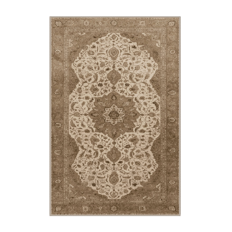 Tapis beige Tabriz lavable à la machine, Rectangulaire 3 pi x 5 pi
