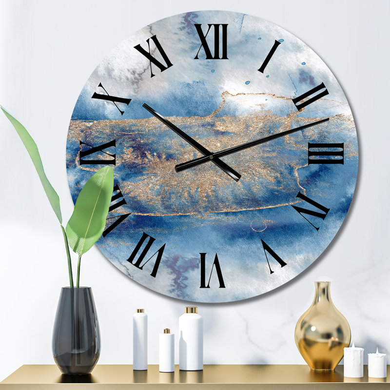 Horloge murale moderne abstraite bleu et or I, Moyenne