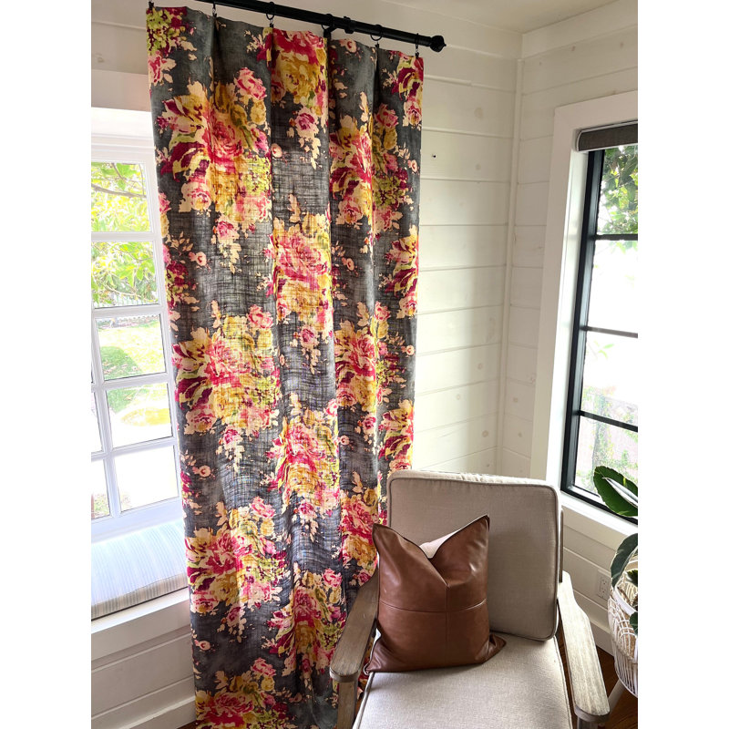 Rideaux en mélange de lin gris et fuchsia, L 50 po x L 108 po