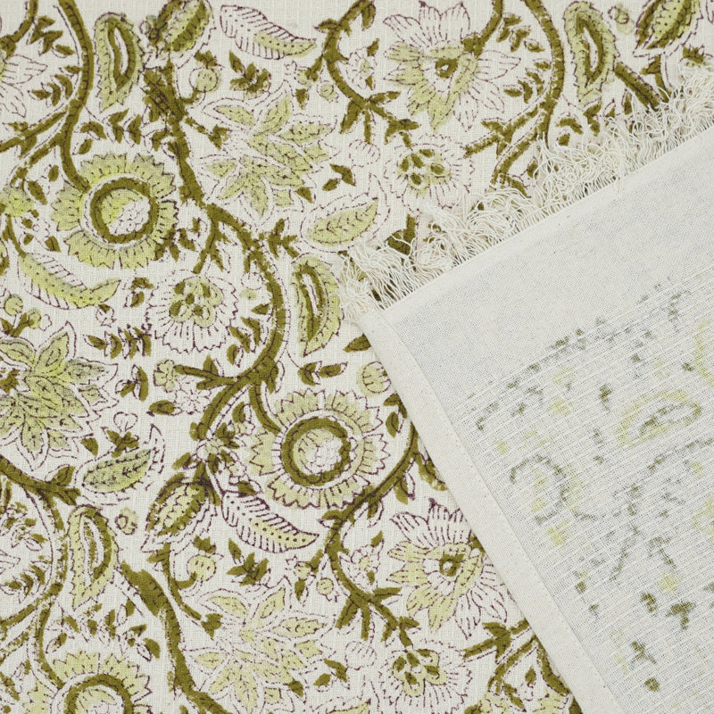 Luxury Floral Hand Block Print Waffle Cotton Hand Towels 17X32 Eco-Friendly, Stylish Home Accessories, Mahima, Light Green