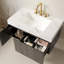 Meuble-lavabo de salle de bain, meuble de rangement flottant en contreplaqué avec tiroir et porte, plateau en pierre frittée Carrara et lavabo en céramique avec 3 trous de robinet pré-percés, pré-assemblé-133039633