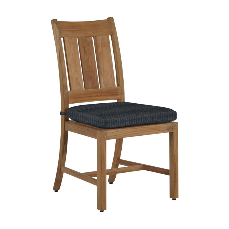 Croquet Patio Dining Side Chair with Cushions, Natural Teak, Dove Sunbrella® Linen, Welt