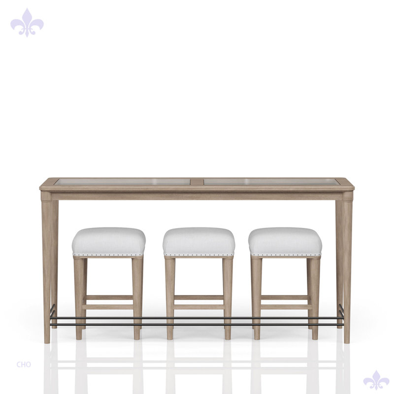 Console en verre givré avec 3 tabourets