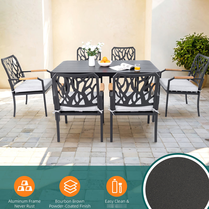 Patio extérieur - 7, aluminium, coussins, branches, conception de mobilier ergonomique résistant à la décoloration, nature