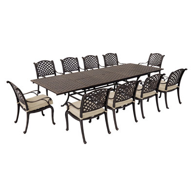 11-Piece Cushioned Aluminum Rectangle Extension Dining Set