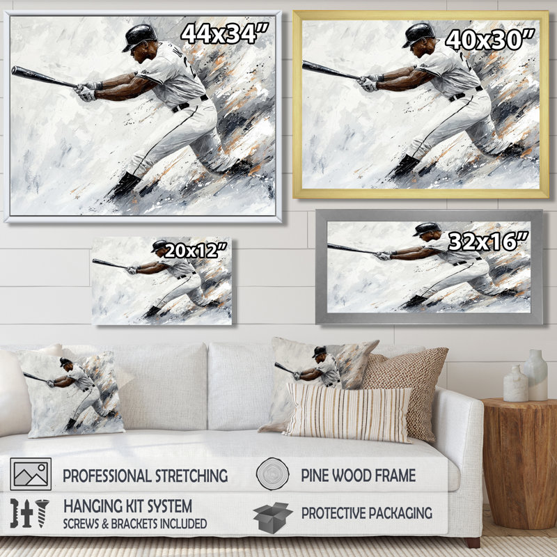Baseball Player Action II - Sport Baseball, impression d'art mural, H 34 po x l 44 po, Noir