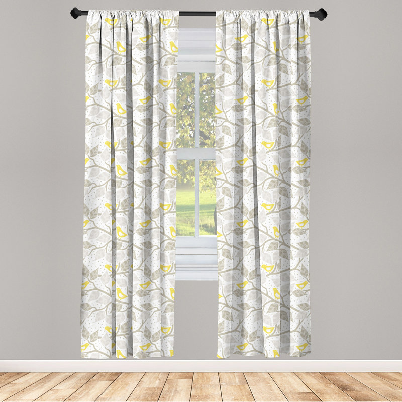 Birds Floral Semi-Sheer Rod Pocket Sliding Panel, 28" x 95"