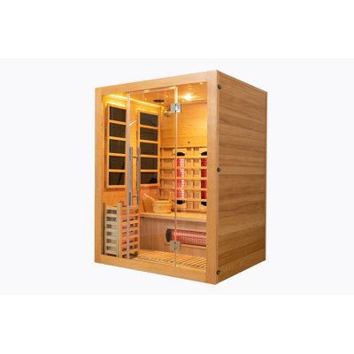 Hylivesaunas Wood Hybrid Home Sauna for 3 Person, Far Infrared & Steam Dual System Indoor Traditional Saunas, 3KW/4.5KW, 10 Heating Elements and Heating Stove, Speaker, Oxygen Bar, Water Bucket, Rocks, Hemlock