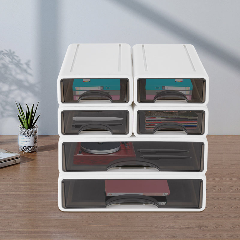 Office Stackable Storage Box With 6 Drawers-White, White
