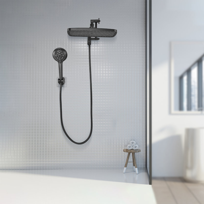 Pomme de douche réglable double réglable à haute pression 12 po avec douchette à 8 jets, Noir mat