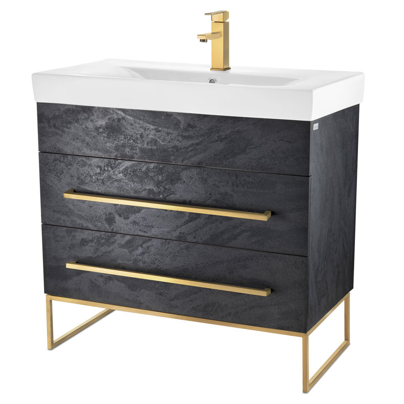 Meuble-lavabo simple 36 po Taft Avenue, Marbre noir, Laiton satiné
