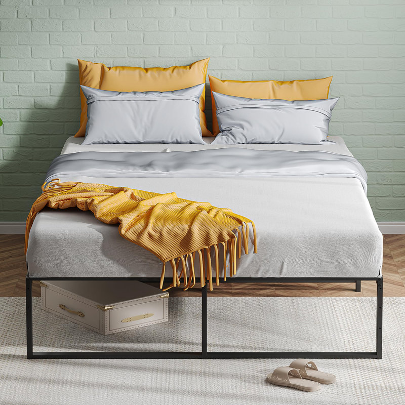 Structure de lit plateforme en métal pour grand lit, 14 pouces avec support en acier 3-en-1, aucun sommier nécessaire