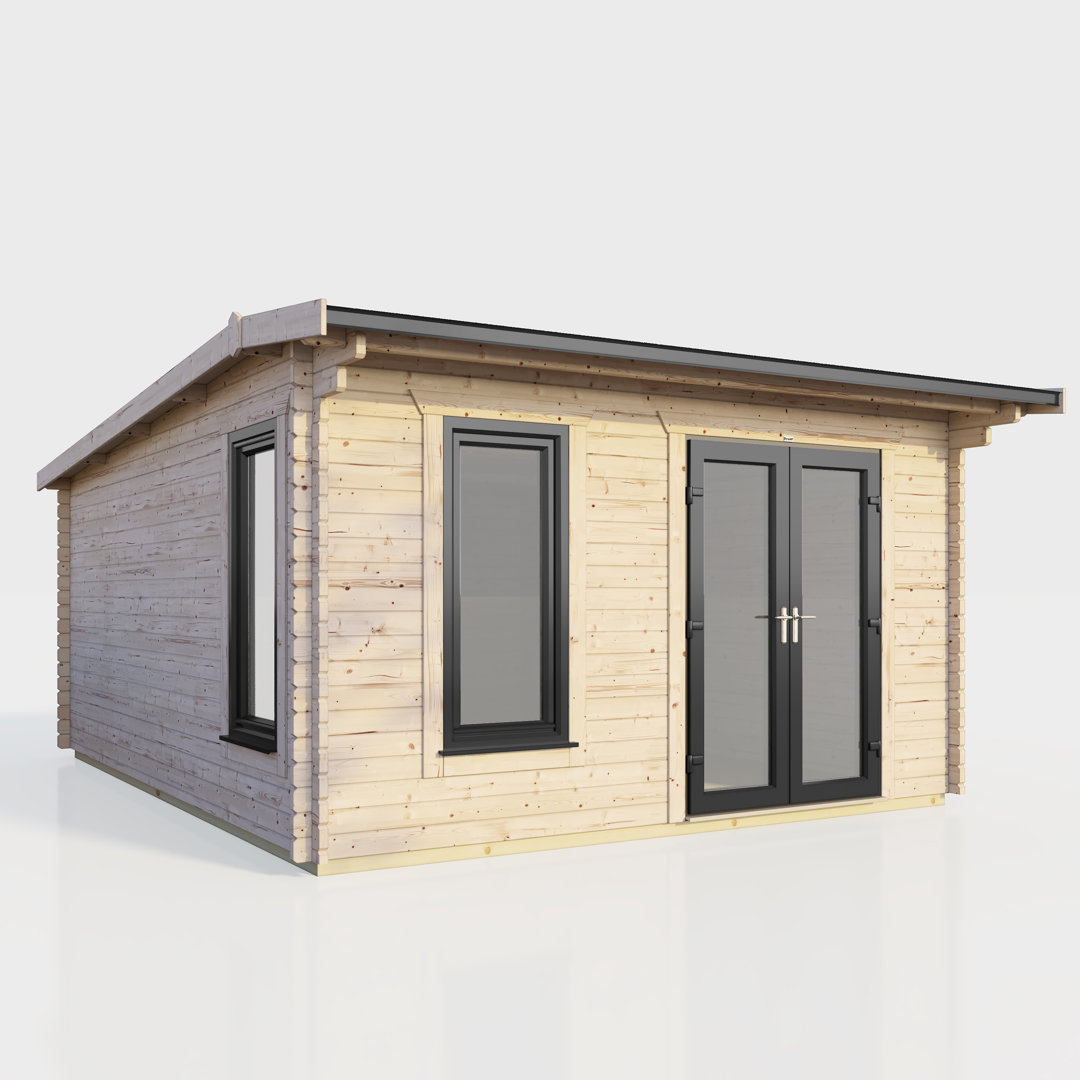 Powersheds 14 x 14ft Apex Log Cabin, Doors to the Right - 44mm