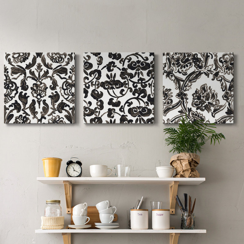 «Ink Motif III», ensemble de 3 toiles tendues, H 24 po x l 72 po x P 1 po