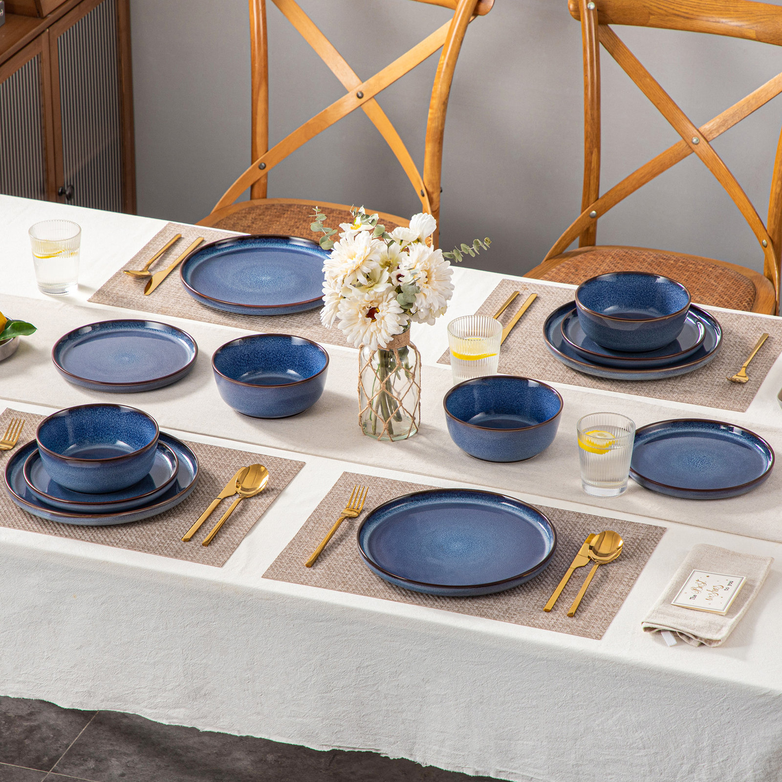 Marienne Ceramic Dinnerware Set, Blue