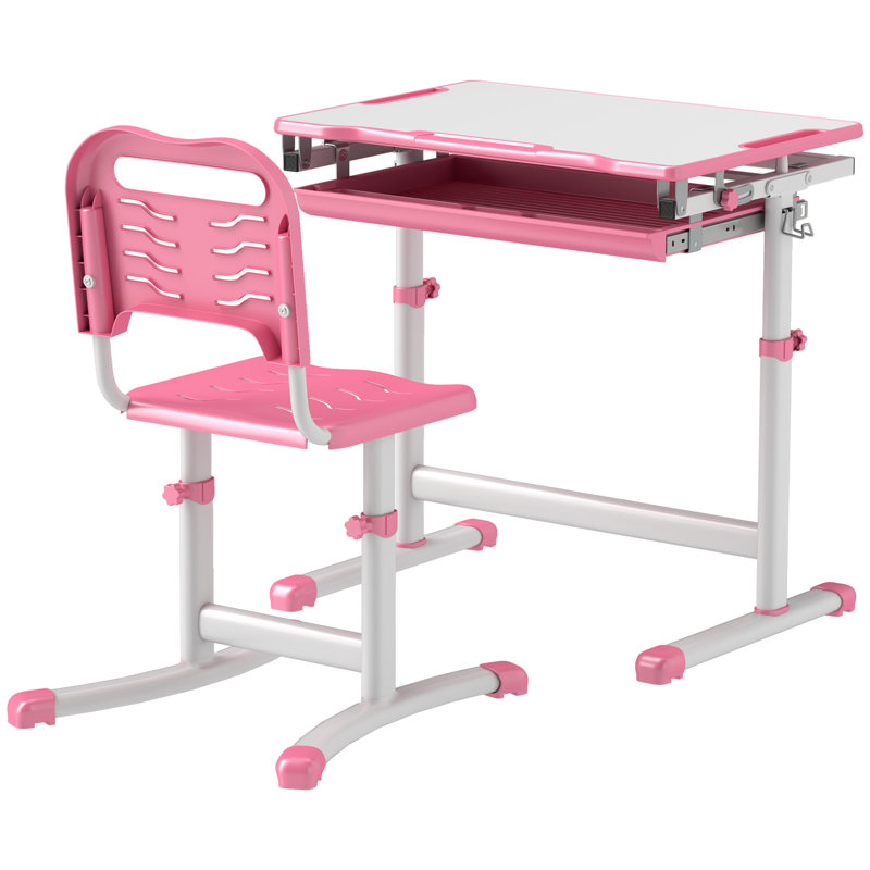 Kids Desk and Chairs Set, Pink
