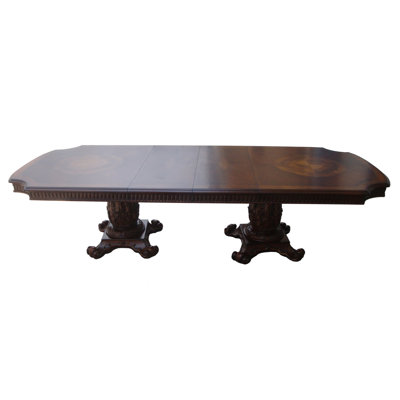 136" Brown Solid Wood And Solid Manufactured Wood Double Pedestal Base Dining Table