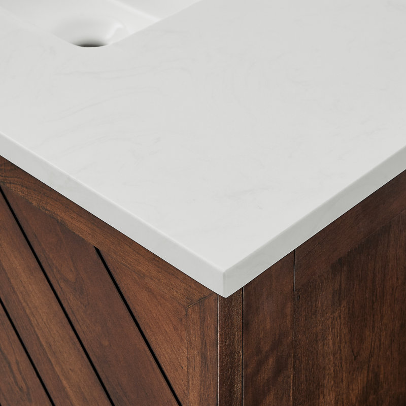 Meuble-lavabo simple 36 po avec plateau en pierre reconstituée Keiera, Brun moyen