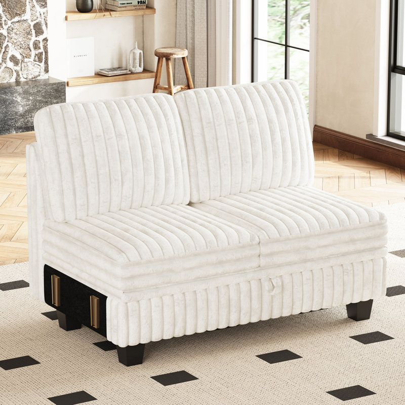  Isolde Wide Plush Corduroy Double Seat Module Part B For Modular Sofa, Beige
