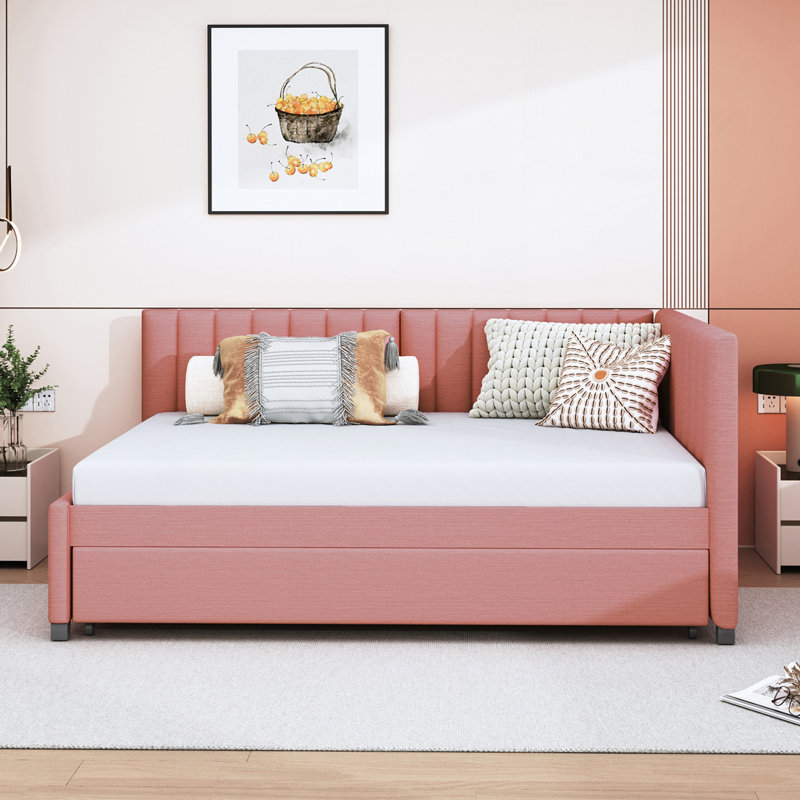 Lit de jour rembourré avec couchette, Double, Rose