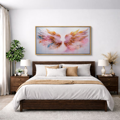 Blush Pink Angel Wings Abstract Spiritual Wall Decor Extra Large Pictures Framed Canvas Print Wall Art