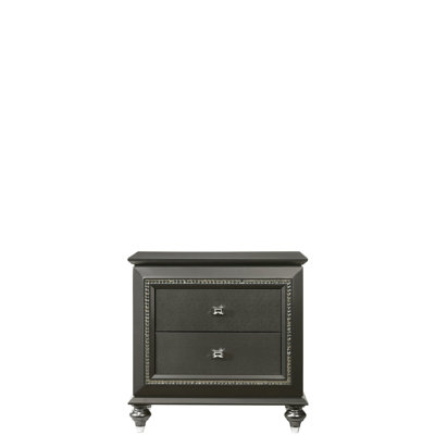 Alisandra Elegant Nightstand - Metallic Gray, Side Metal Glides, 2 Drawers, Build