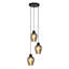 3‑Light Smoked Grey Glass Kitchen Island Pendant