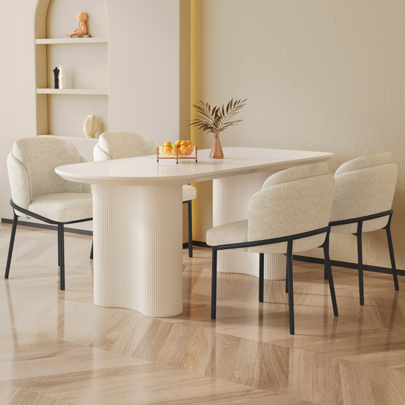 62.99" Modern Rectangle Cream White Dining Table Set with 4 Chairs for Kitchen, Bar, Living Room, 5 Pieces: Table, 4 Chairs