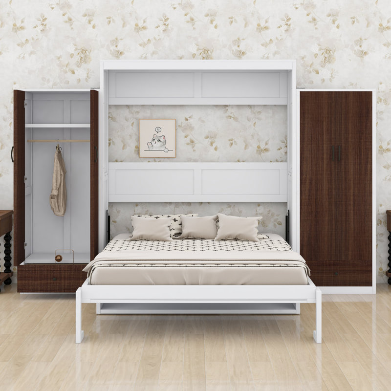 Lit escamotable peu encombrant avec placard, tiroirs et table
