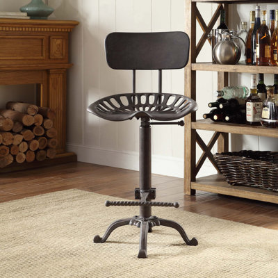 Rustic Grey 22-33" Adjustable Tractor Seat Barstool with Backrest