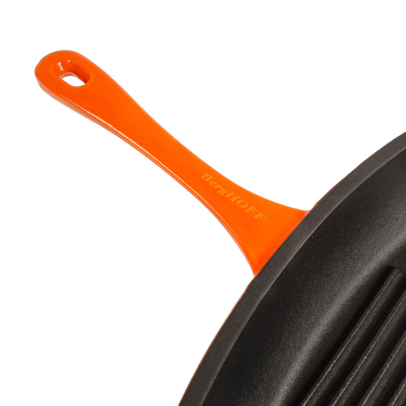Neo 2Pc Cast Iron Set: 11" Grill Pan & With Slotted Steak Press, Oyster, Orange