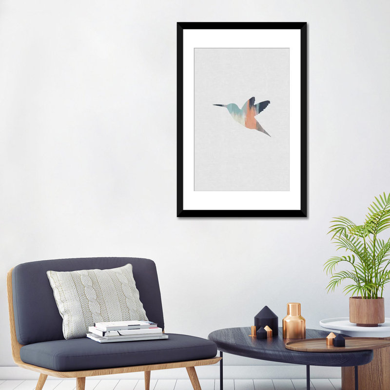 « pastel hummingbird », impression sur toile, H 24 po x l 16 po x P 1 po, Papier d'art encadré noir, Blanc