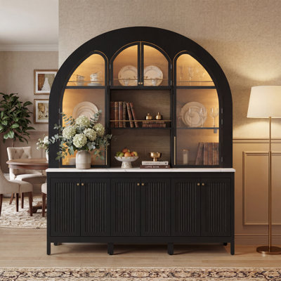 Large Wine Cabinet With Arched Design, Bluetooth LED Lights