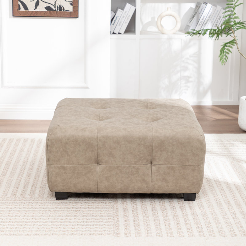 Ashyiah 32'' Wide Upholstered Tufted Ottoman, Taupe Polyester