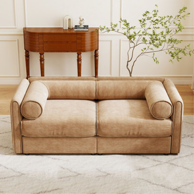 Élégant canapé 2 places en chenille avec siège de rangement, dossier cylindrique et accoudoirs, causeuse moderne en tissu avec espace de rangement caché
