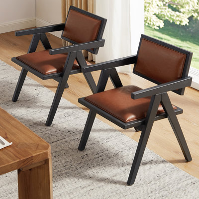 Retro Upholstered Dining Arm Chair Wooden Framed Side Chair