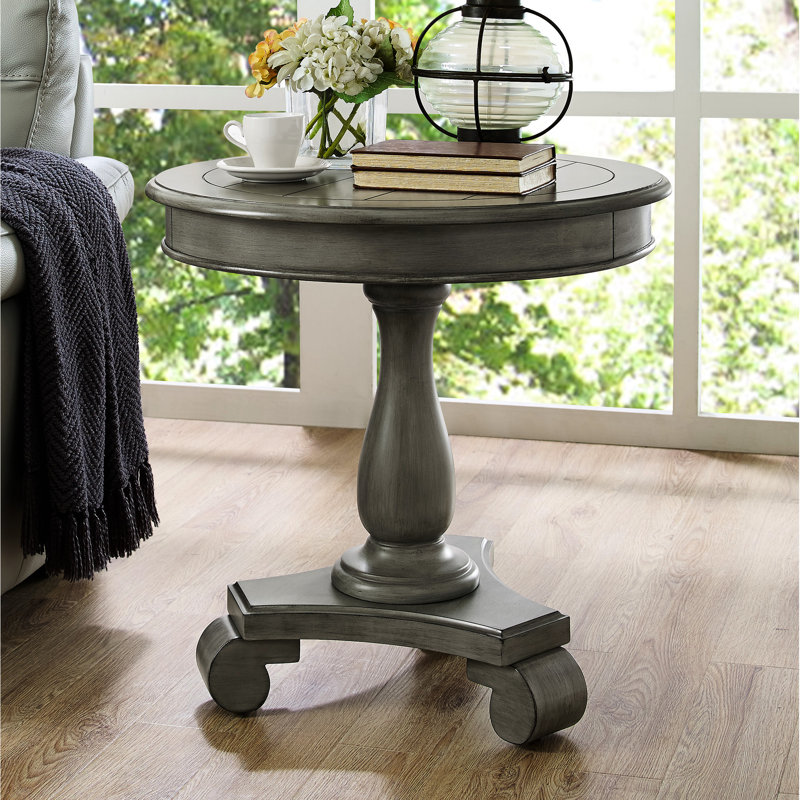 Table en bois gris avec pied central - 66 cm L x P 67 cm H, côté 66 cm, élégante