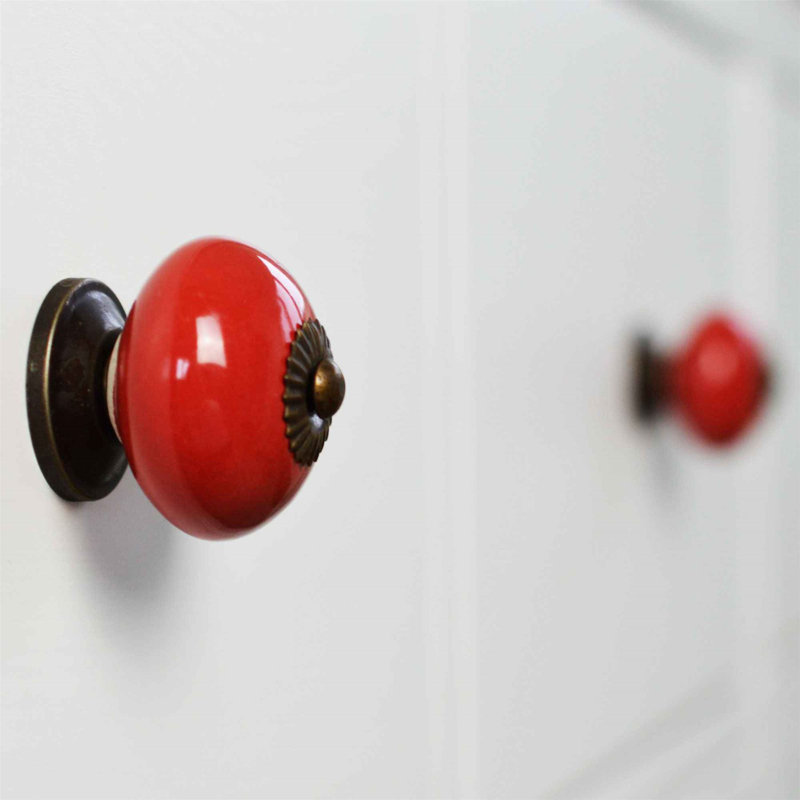 Nicola Spring - Round Ceramic Cabinet Knobs, Red