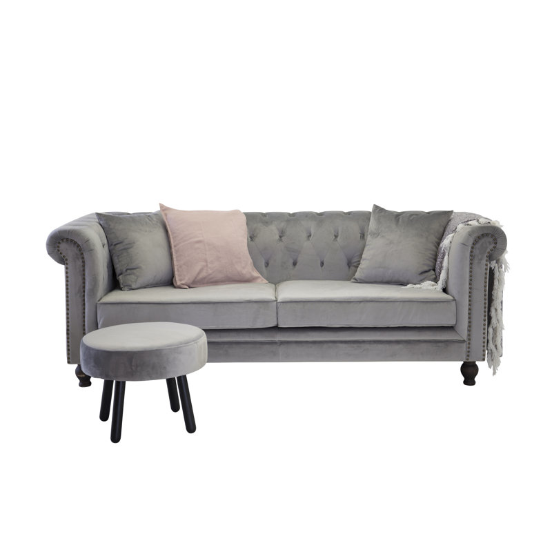 Fenella Velvet Sofa, Light Grey