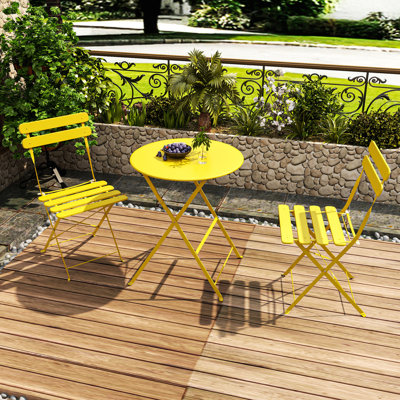 Ensemble de table bistro et chaises bistro, 2 ensembles bistro de patio pliant extérieur / intérieur 3 pièces, ensemble de meubles de patio 2 chaises avec table, tables basses pliables de qualité supérieure pour balcon, cour, jardin, jaune