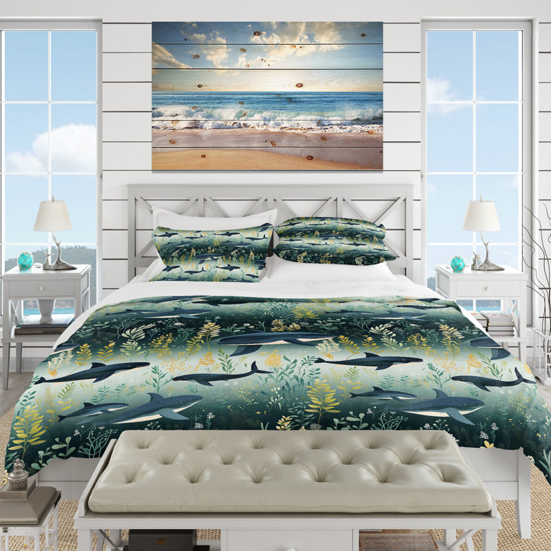 Ensemble de housse de couette Oceanic Whale, Housse de couette simple + 1 taie décorative stan