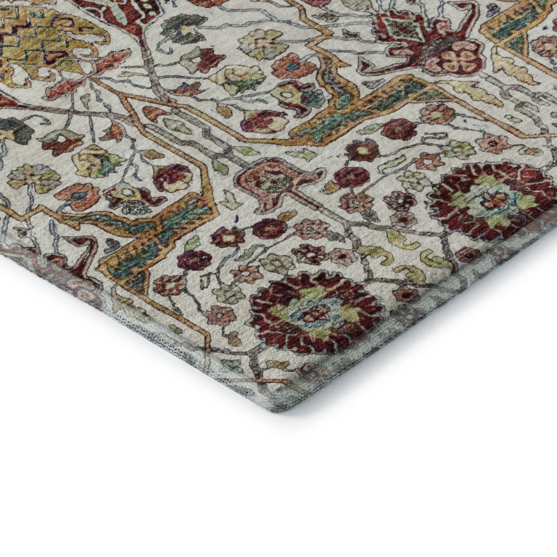 Premium Machine Washable Ducote AMF1132 Global Rug, Rectangle 10' x 14'