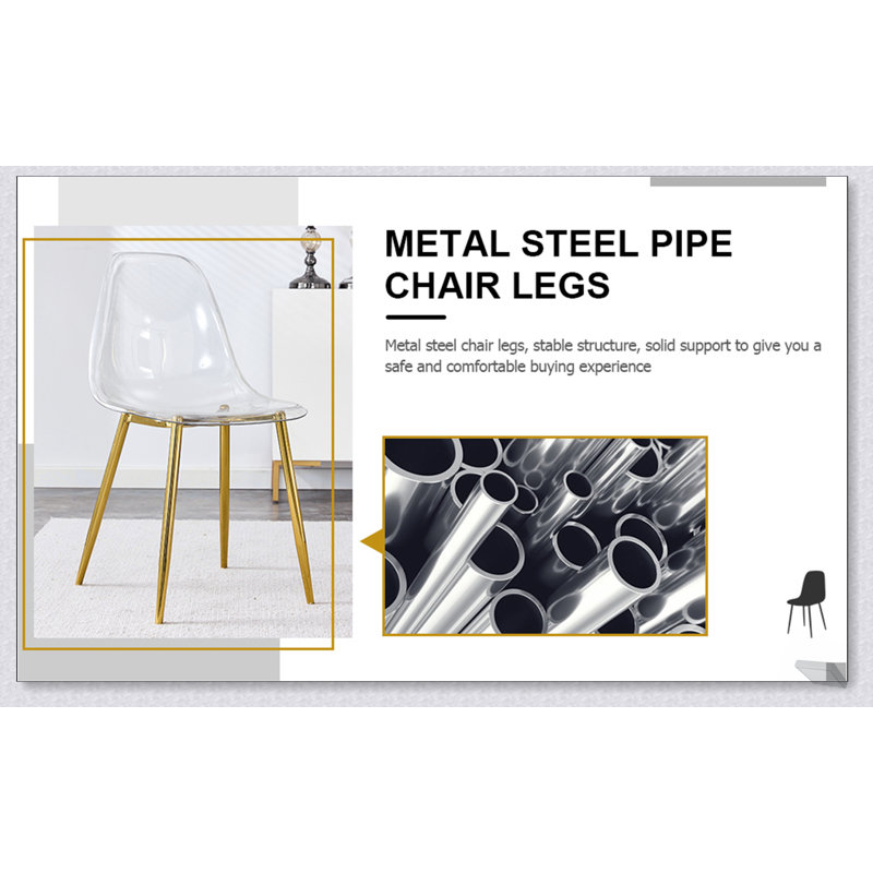 Ensemble de 4 chaises de salle à manger modernes et transparentes, de conception ergonomique et modernes avec pieds en métal plaqué or pour plus de confort et de style