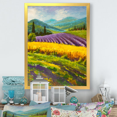 Paysage de lavande italienne - peinture sur toile encadrée