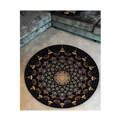 Tapis rond rond rond noir lavable à la machine
