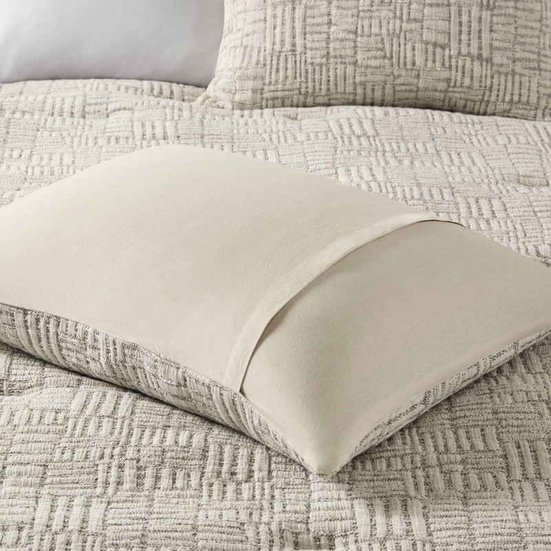 Édredon surdimensionné double / grand - 3 pièces en coton à bourre géométrique 100% beige